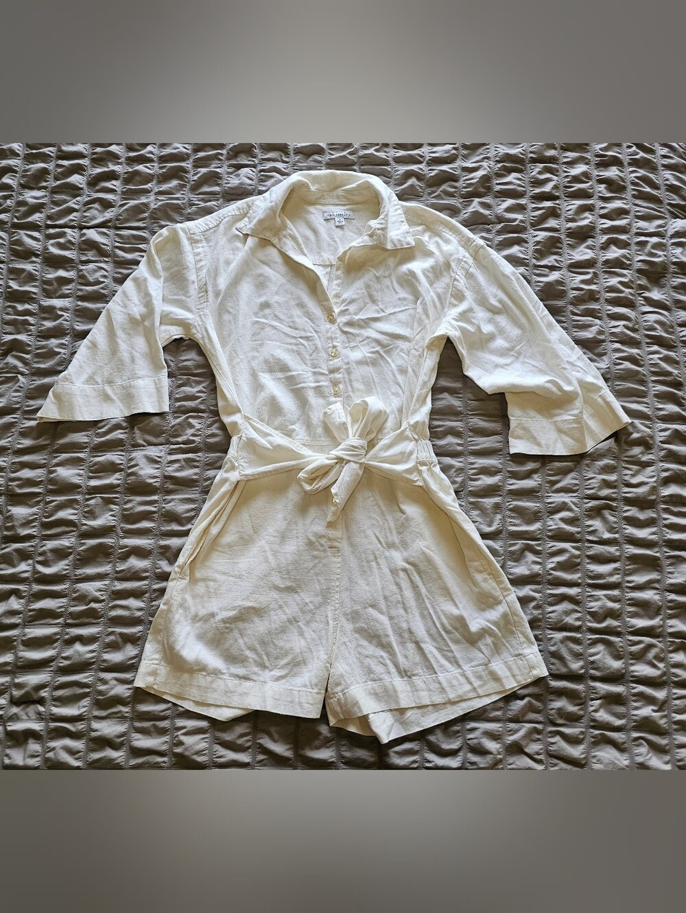 Womens M Free Assembly Cream Romper One Piece Linen Blend Short Shorts Cream Bei